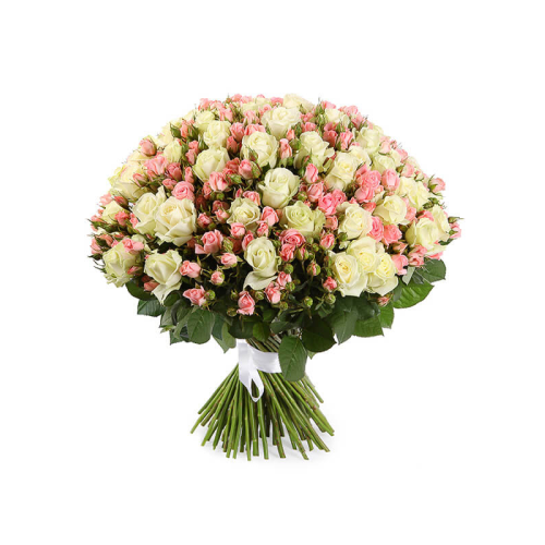 Купить на заказ Букет из 101 белой розы (микс) с доставкой в Темиртау